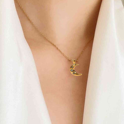 18K Gold Plated Inlaid Zircon Moon Pendant Necklace