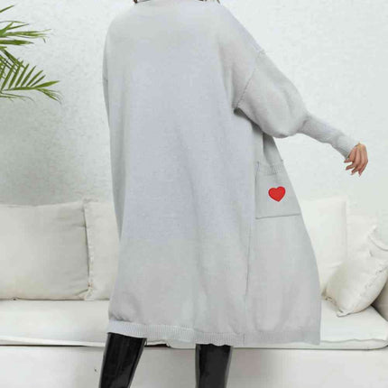 Lantern Sleeve Open Front Pocketed Cardigan