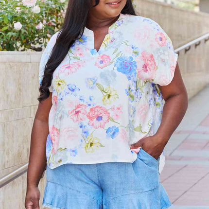 White Birch One And Only Full Size Short Sleeve Floral Print Top