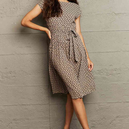Round Neck Tie Waist Dress - Vickie Lynn's