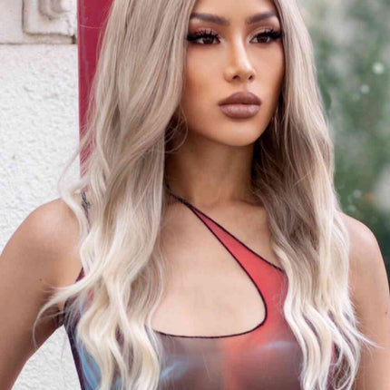 13*2" Lace Front Wigs Synthetic Long Wave 24" 150% Density in Medium Blonde Highlights