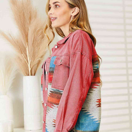 Dropped Shoulder Long Sleeve Printed Denim Jacket