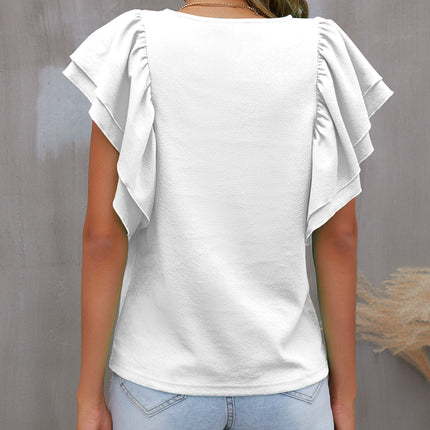 Round Neck Flounce Sleeve Blouse