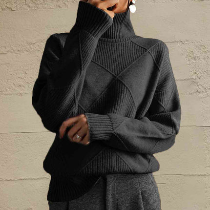 Geometric Turtleneck Long Sleeve Sweater - Vickie Lynn's
