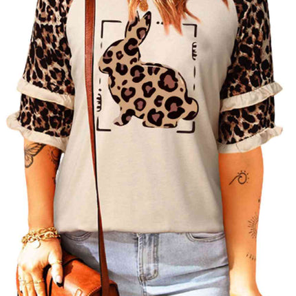 Leopard Bunny Graphic Layered Sleeve T-Shirt