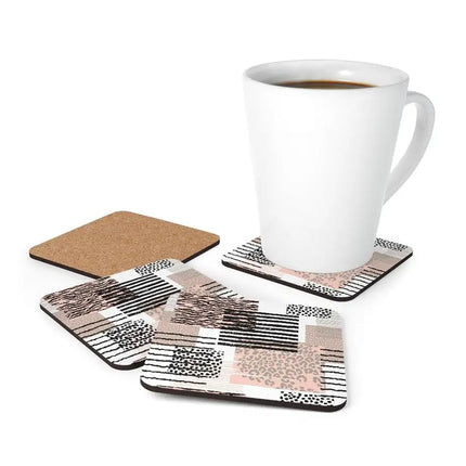 Corkwood Coaster Juego de 4 piezas, posavasos de estilo geométrico pastel