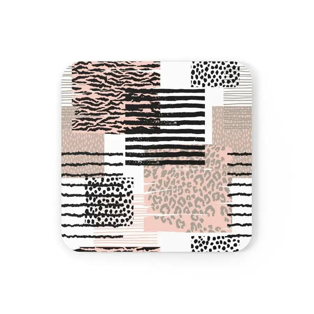 Corkwood Coaster Juego de 4 piezas, posavasos de estilo geométrico pastel