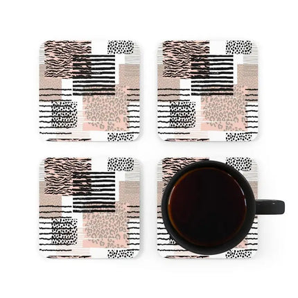 Corkwood Coaster Juego de 4 piezas, posavasos de estilo geométrico pastel