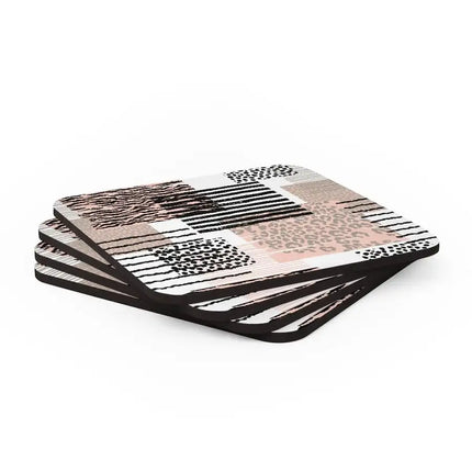 Corkwood Coaster Juego de 4 piezas, posavasos de estilo geométrico pastel