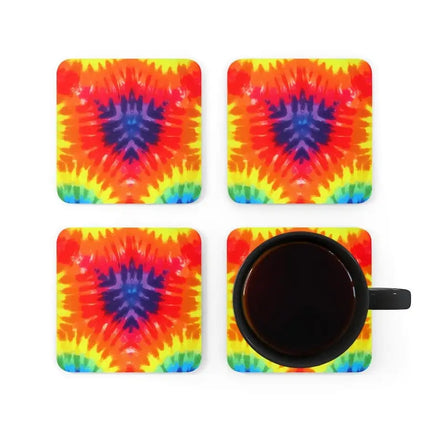 Corkwood Coaster Juego de 4 piezas, posavasos estilo Rainbow Tie Dye