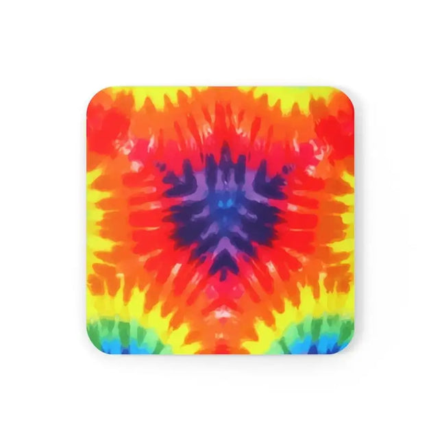 Corkwood Coaster Juego de 4 piezas, posavasos estilo Rainbow Tie Dye