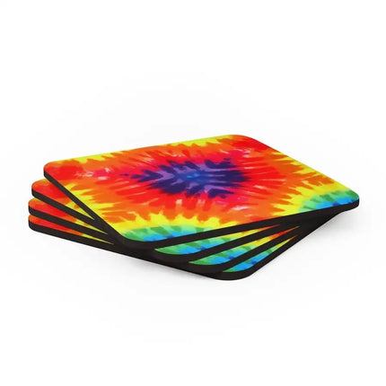 Corkwood Coaster Juego de 4 piezas, posavasos estilo Rainbow Tie Dye