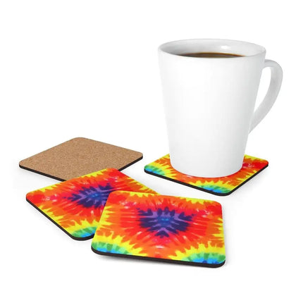 Corkwood Coaster Juego de 4 piezas, posavasos estilo Rainbow Tie Dye