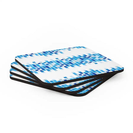 Juego de 4 posavasos de madera de corcho, posavasos estilo mosaico blanco y azul