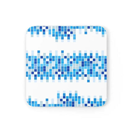 Juego de 4 posavasos de madera de corcho, posavasos estilo mosaico blanco y azul