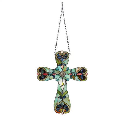 ALENA Victorian Tiffany-style Stained Glass Window Panel 20" Tall