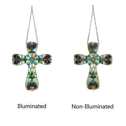 ALENA Victorian Tiffany-style Stained Glass Window Panel 20" Tall