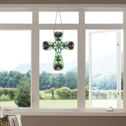 ALENA Victorian Tiffany-style Stained Glass Window Panel 20" Tall