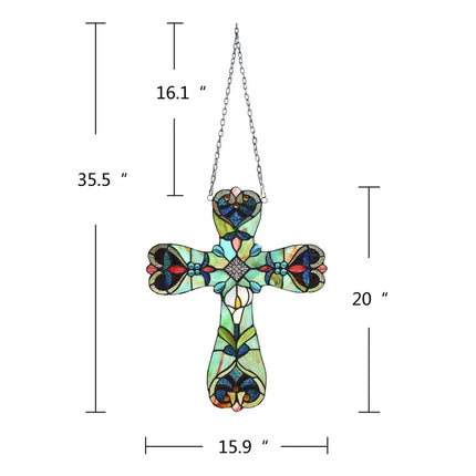 ALENA Victorian Tiffany-style Stained Glass Window Panel 20" Tall