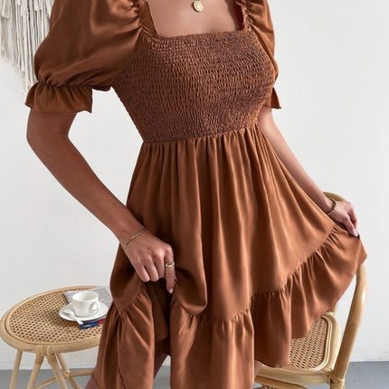 Smocked Square Neck Short Sleeve Dress