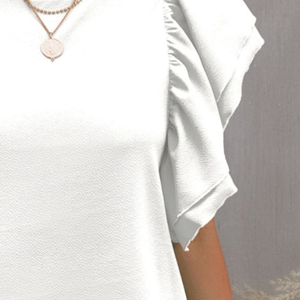 Round Neck Flounce Sleeve Blouse