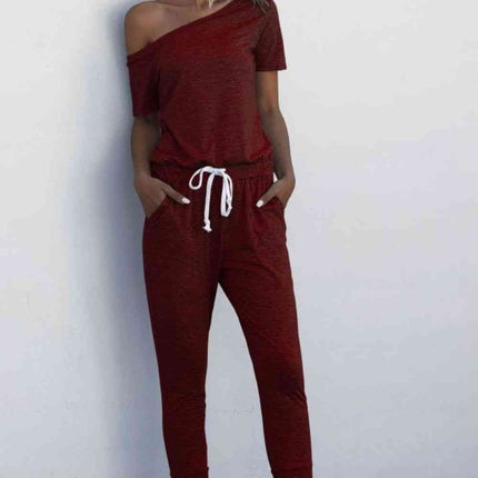 Asymmetrical Neck Tied Jumpsuit with Pockets