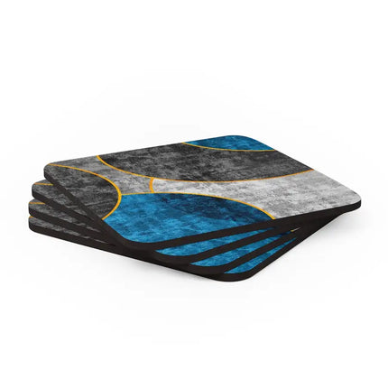 Home Decor, Coaster Set - 4 piece Home/Office, Black Blue Grey Circular Geometric Pattern Print