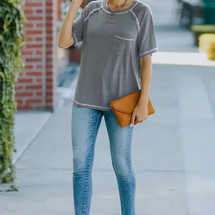 Ladies Summer Fashion Round Neck Loose Short Sleeve T-Shirt Tops