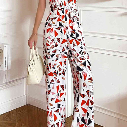Printed Surplice Neck Sleeveless Jumpsuit