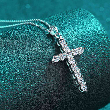 Adored 925 Sterling Silver Cross Moissanite Necklace