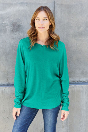 Double Take Full Size Round Neck Long Sleeve T-Shirt - Vickie Lynn's