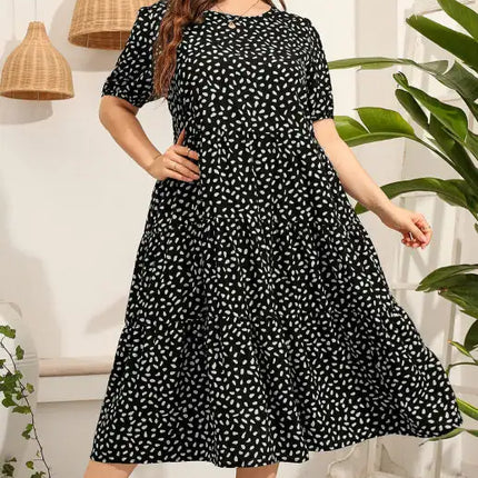 Vestido estampado de manga corta para mujer talla grande 