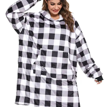 Manta perezosa con bolsillo y capucha de terciopelo de gran tamaño 