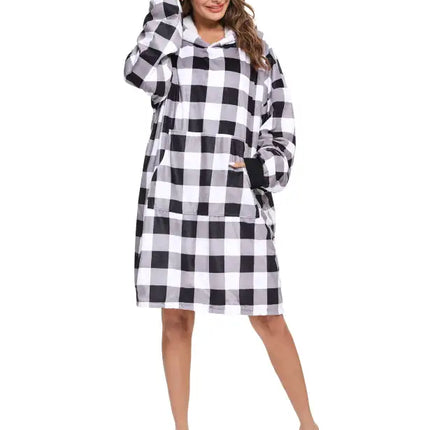 Manta perezosa con bolsillo y capucha de terciopelo de gran tamaño 