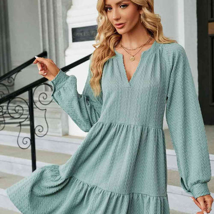 Notched Neck Long Sleeve Mini Dress - Vickie Lynn's