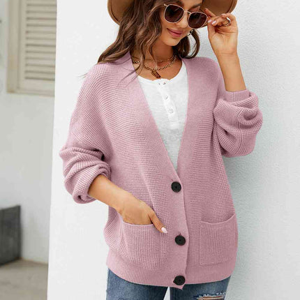 Button Up Drop Shoulder Long Sleeve Cardigan