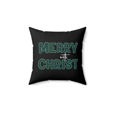 Uniquely You Throw Pillow Cover, Merry With Christ, Green Plaid Christmas Holiday Pattern Print 2-Sided Print