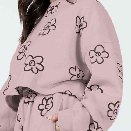 Floral Dropped Shoulder Sweatshirt and Shorts Set