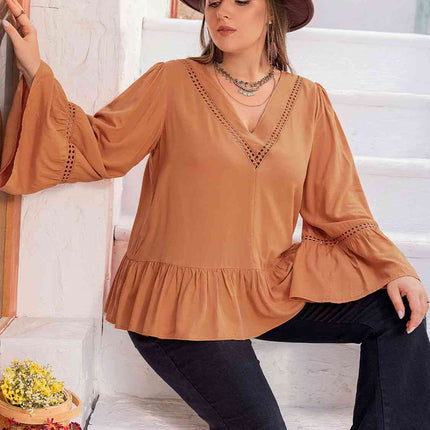 Plus Size V-Neck Peplum Blouse