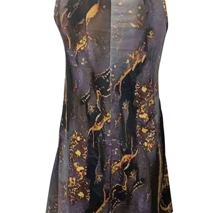 Abstract Print Round Neck Sleeveless Dress with Pockets