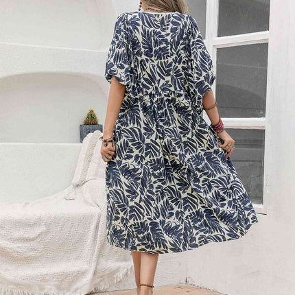Printed Tie Neck Midi Dress - Vickie Lynn's