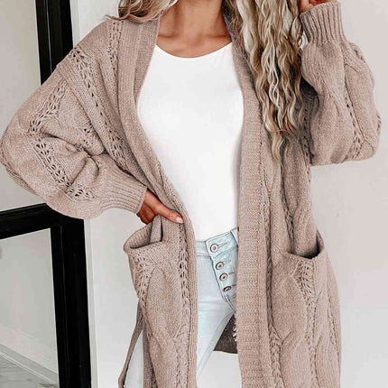 Cable-Knit Dropped Shoulder Cardigan - Vickie Lynn's