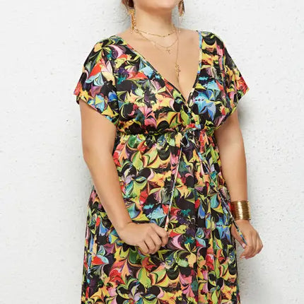 Women's Plus Size Deep V Print Dress