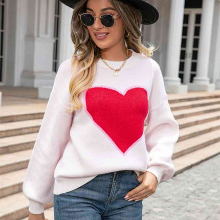 Heart Graphic Round Neck Sweater