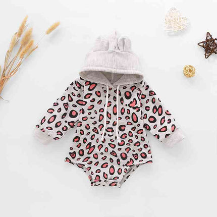 Baby Leopard Print Drawstring Hooded Bodysuit