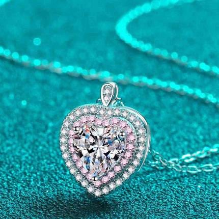 925 Sterling Silver 1 Carat Moissanite Heart Pendant Necklace