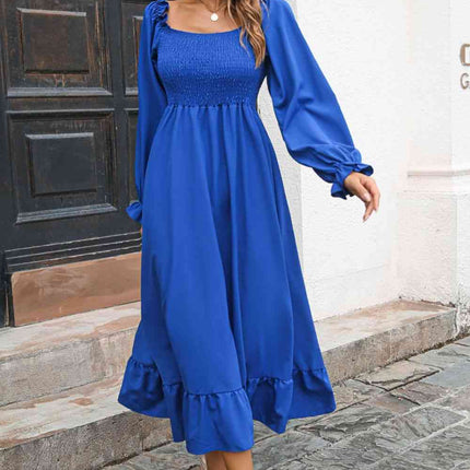 Smocked Ruffle Hem Flounce Sleeve Dress