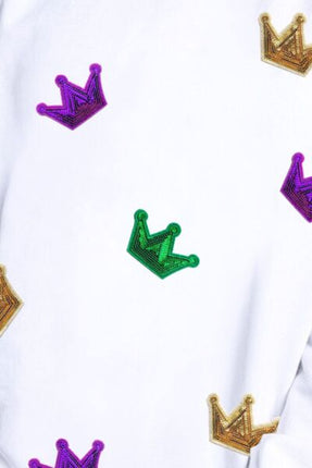 Crown Sequin Round Neck Sweatshirt - Vickie Lynn's