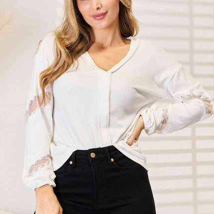 Double Take V-Neck Dropped Shoulder Blouse - Vickie Lynn's