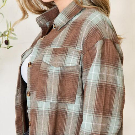 Double Take Plaid Dropped Shoulder Shirt - Vickie Lynn's